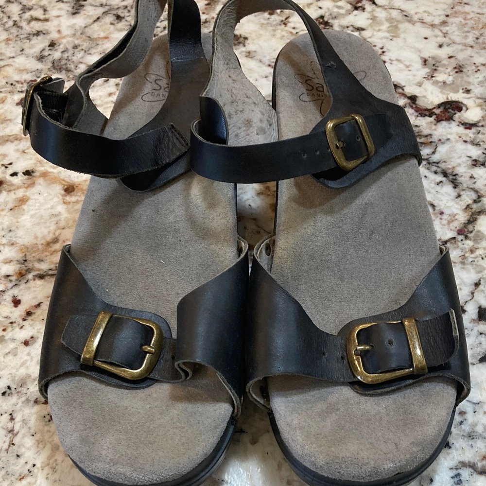 SAS Women's Black Sandals with Brass Buckles